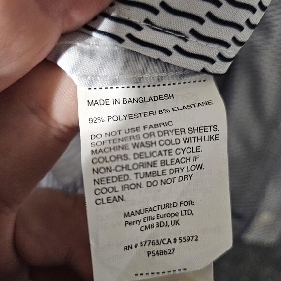 Perry Ellis Motion Shirt Mens 2XL Slim Fit Black White Pattern Stretch Button Up - Picture 7 of 7